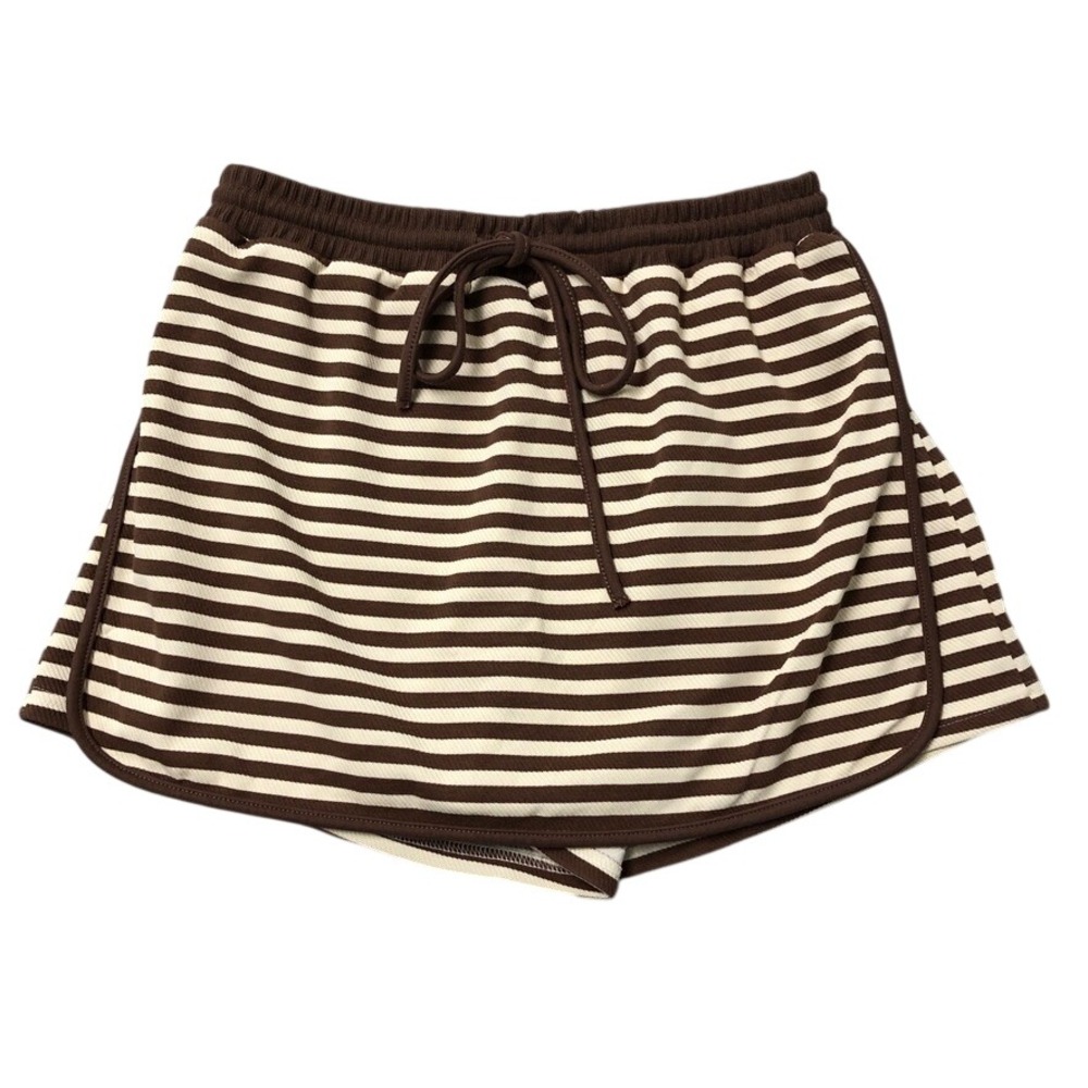 Entro Skort Womens Medium Brown Cream Striped Elastic Drawstring Nautical